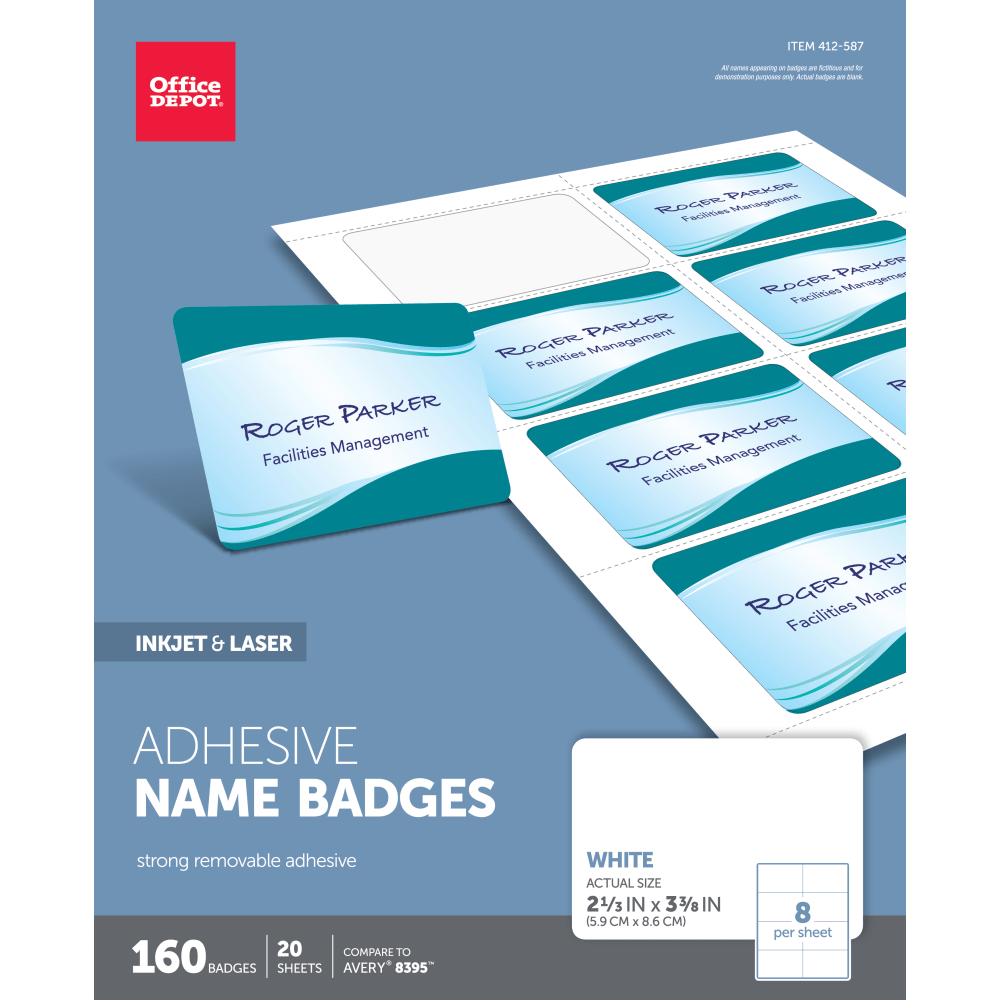 Office Depot Brand Adhesive Name Badges, 2-1/3in x 3-3/8in, White, Pack Of 160