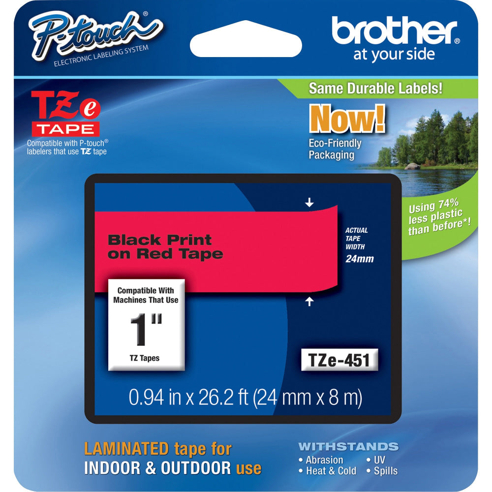 Brother TZE451 Label Tape, 15/16in x 26 3/16ft, Red