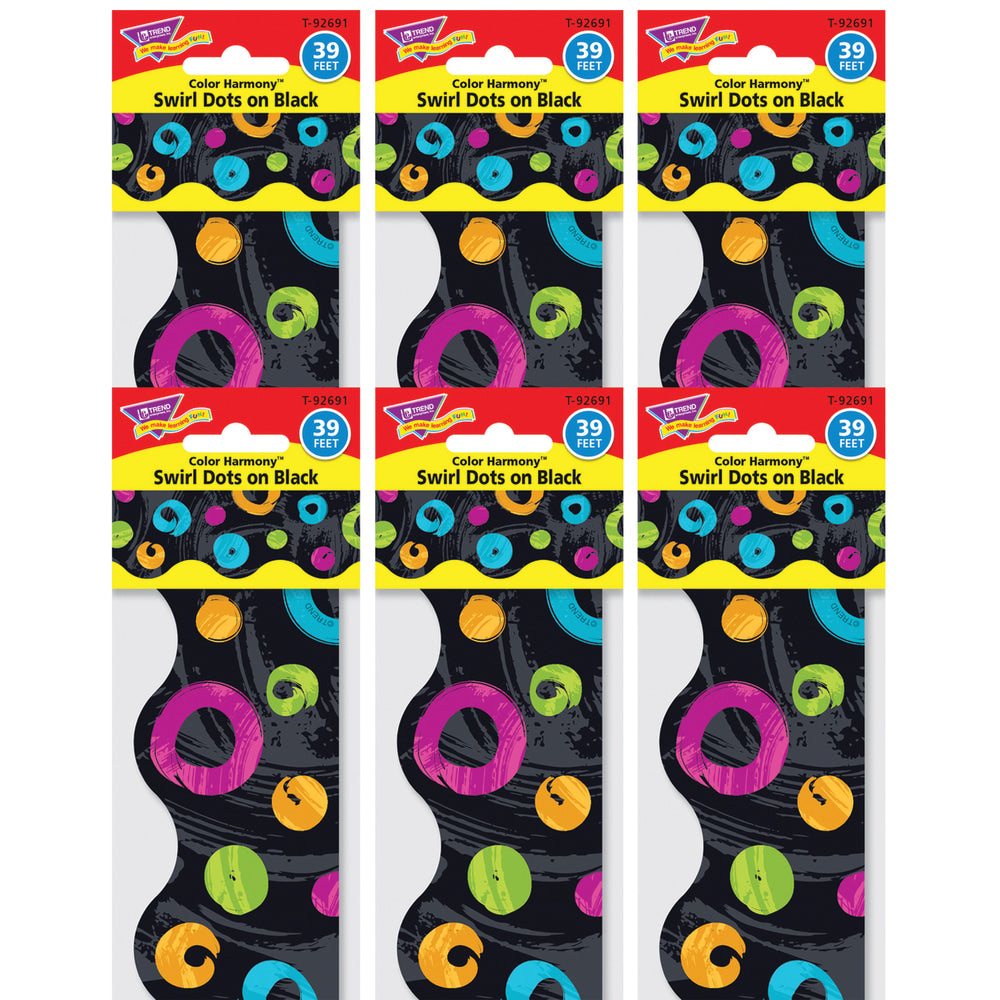 TREND Color Harmony Swirl Dots on Black Terrific Trimmers, 39 Feet Per Pack, 6 Packs