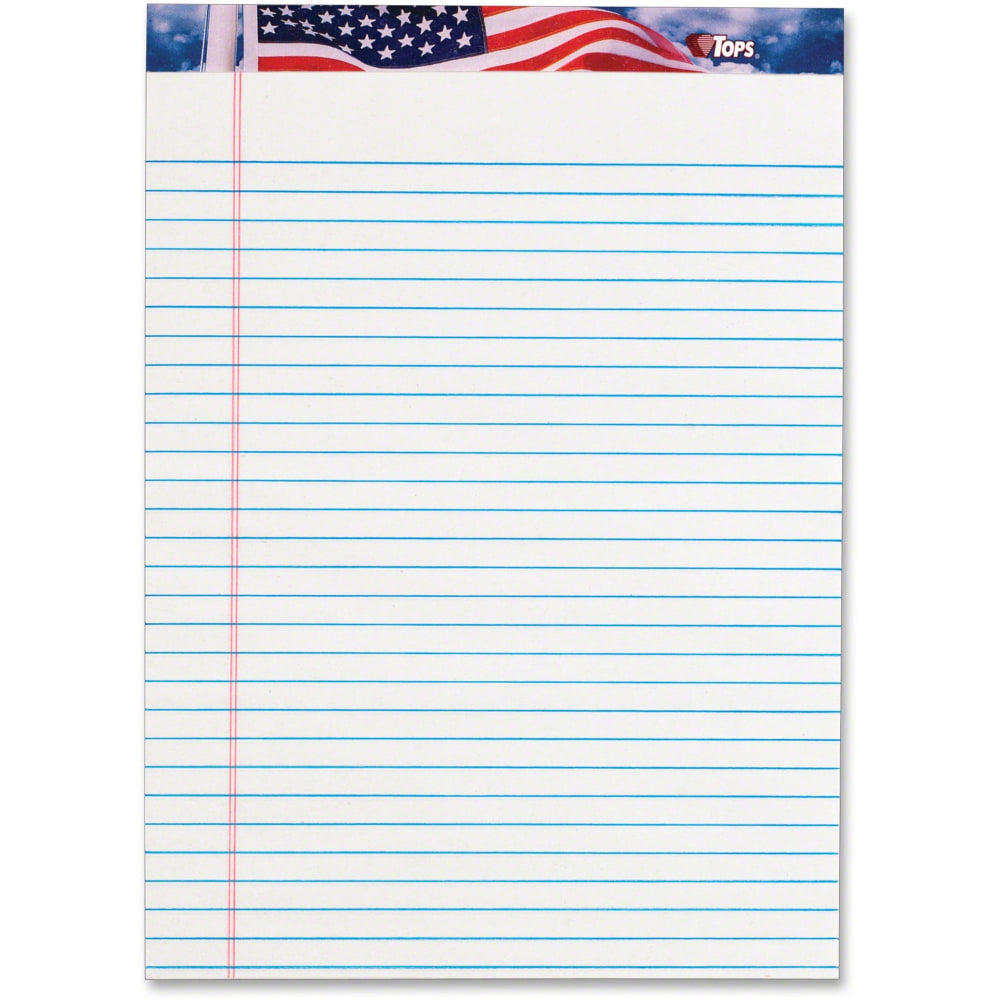 TOPS American Pride Legal Rule Writing Pad - 50 Sheets - Legal Ruled - 16 lb Basis Weight - 8 1/2in x 11 3/4in - 2.38in x 11.8in x 8.5in - White Paper - Ink Resistant, Smooth, Perforated, Acid-free - 12 / Pack