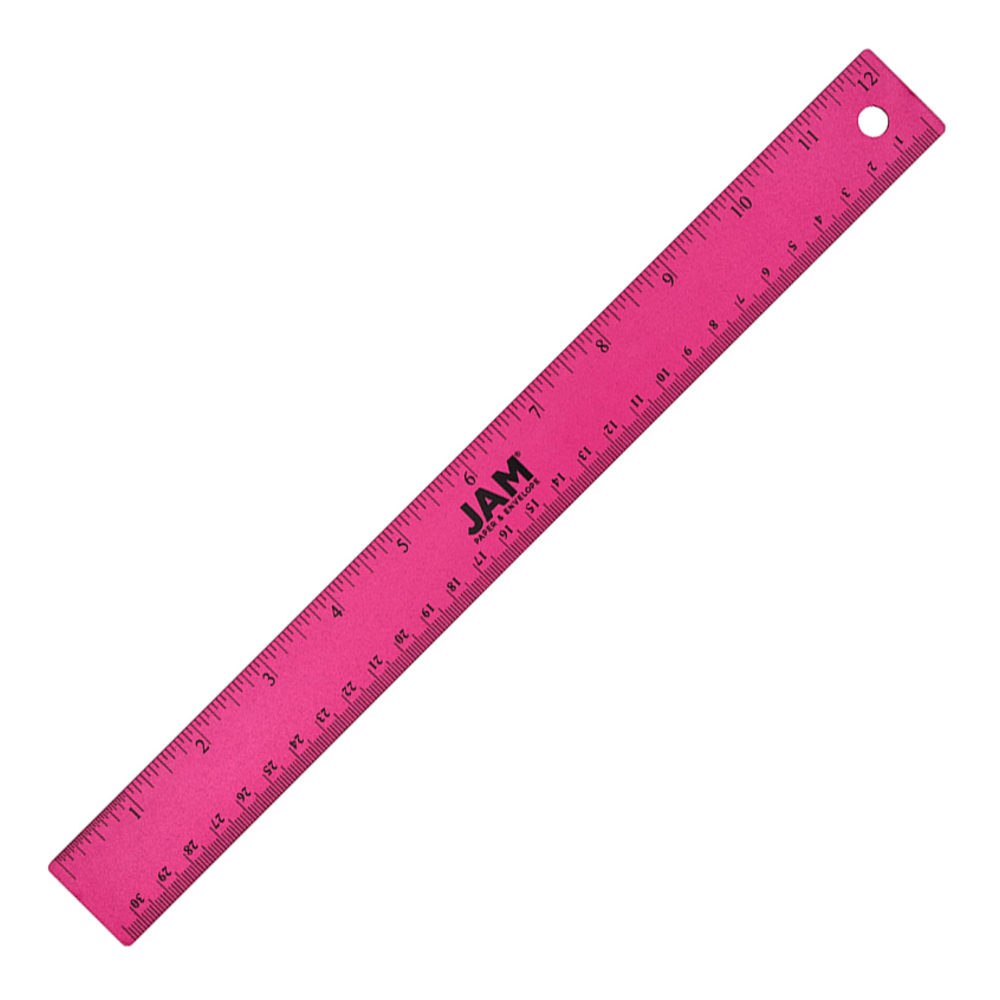 JAM Paper Non-Skid Stainless-Steel Ruler, 12in, Fuchsia Pink