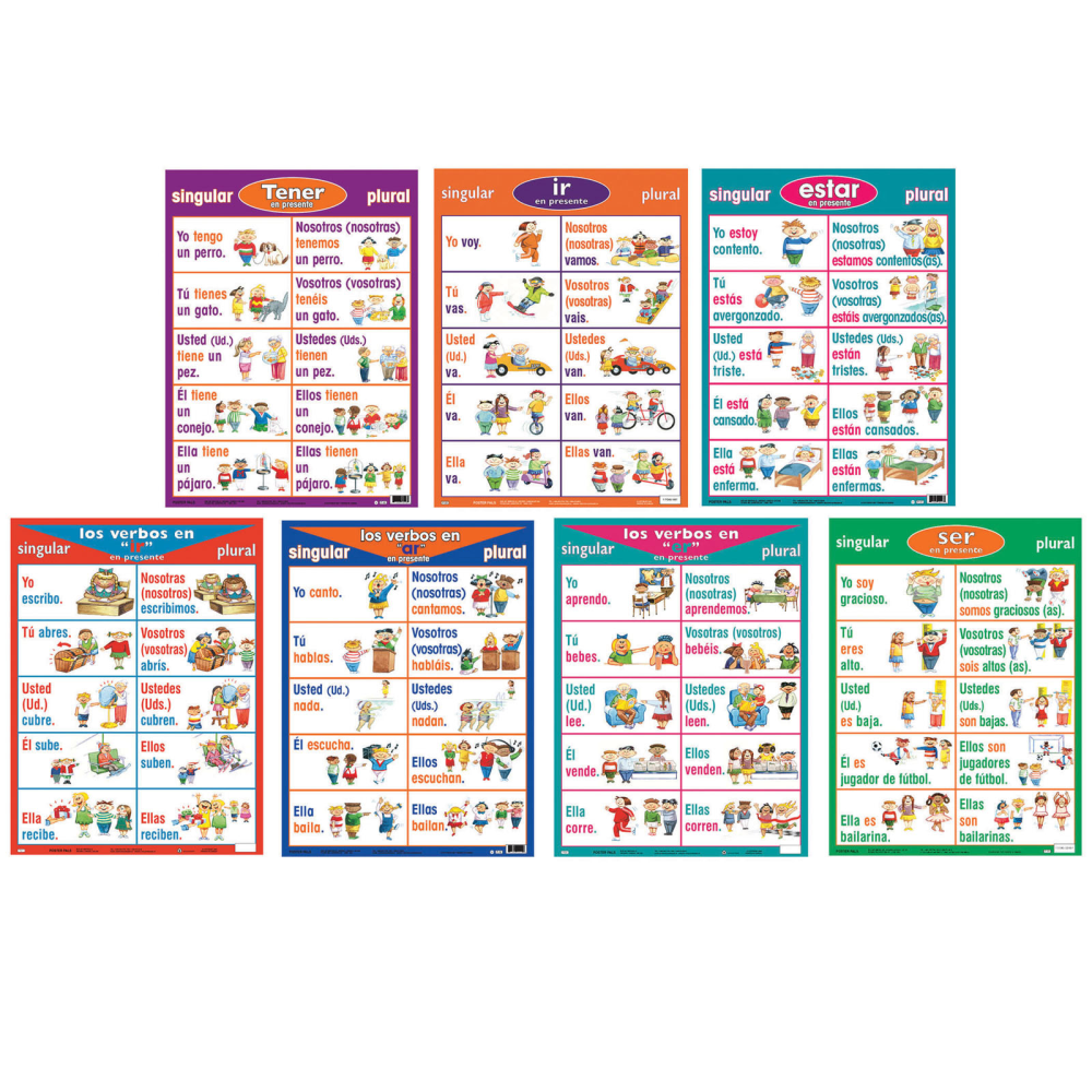 Poster Pals Spanish Verb Posters, 18in x 24in, Set Of 7 Posters
