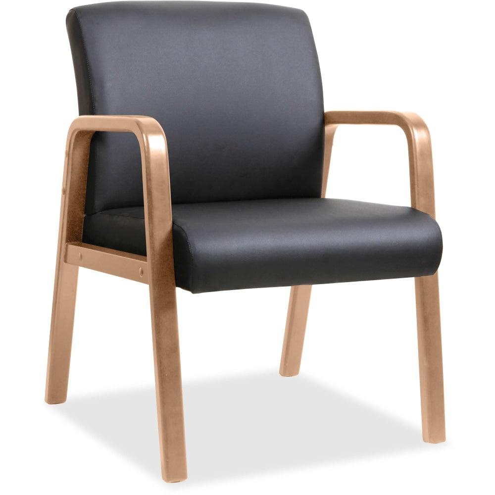 Lorell Bonded Leather/Wood Guest Chair, Black/Cherry Walnut