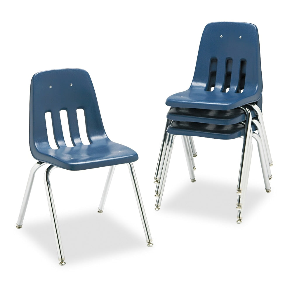Virco 9000-Series Plastic Stack Chairs, Navy/Chrome, Pack Of 4