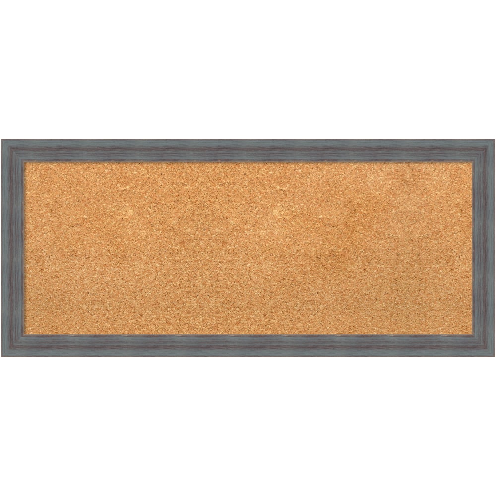 Amanti Art Dixie Non-Magnetic Cork Bulletin Board, 32in x 14in, Natural, Blue Gray Wood Frame