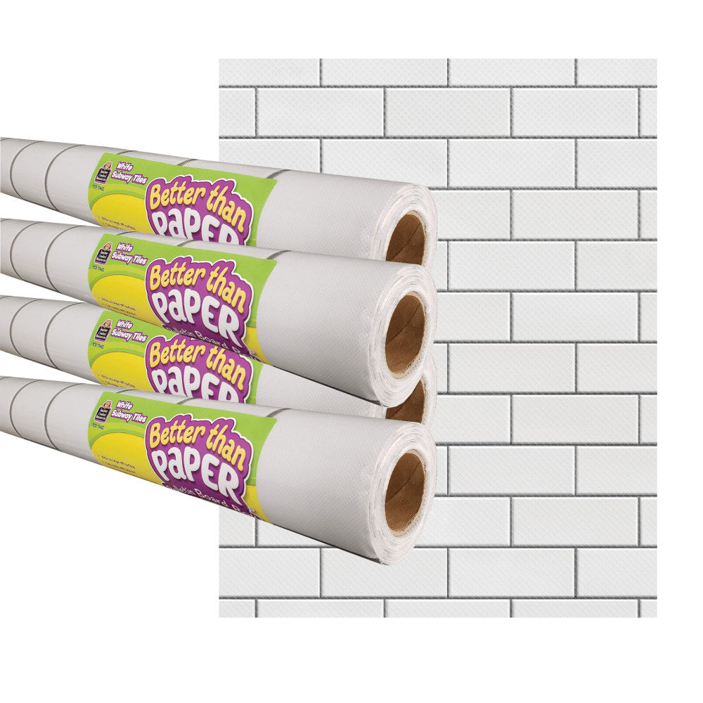 Teacher Created Resources Better Than Paper Bulletin Board Paper Rolls, 4ft x 12ft, White Subway Tile, Pack Of 4 Rolls