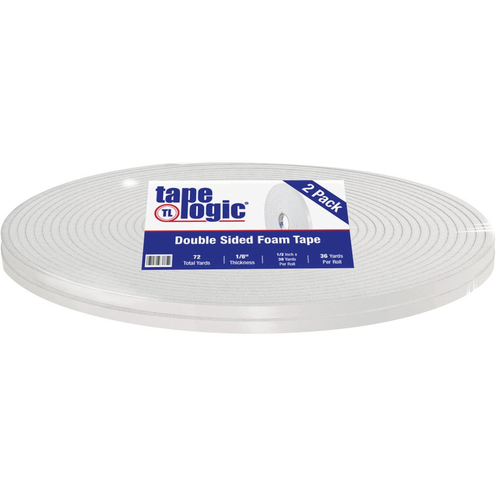 Tape Logic 5600 Double-Sided Foam Tape, 0.5in x 108ft, White, Case Of 2