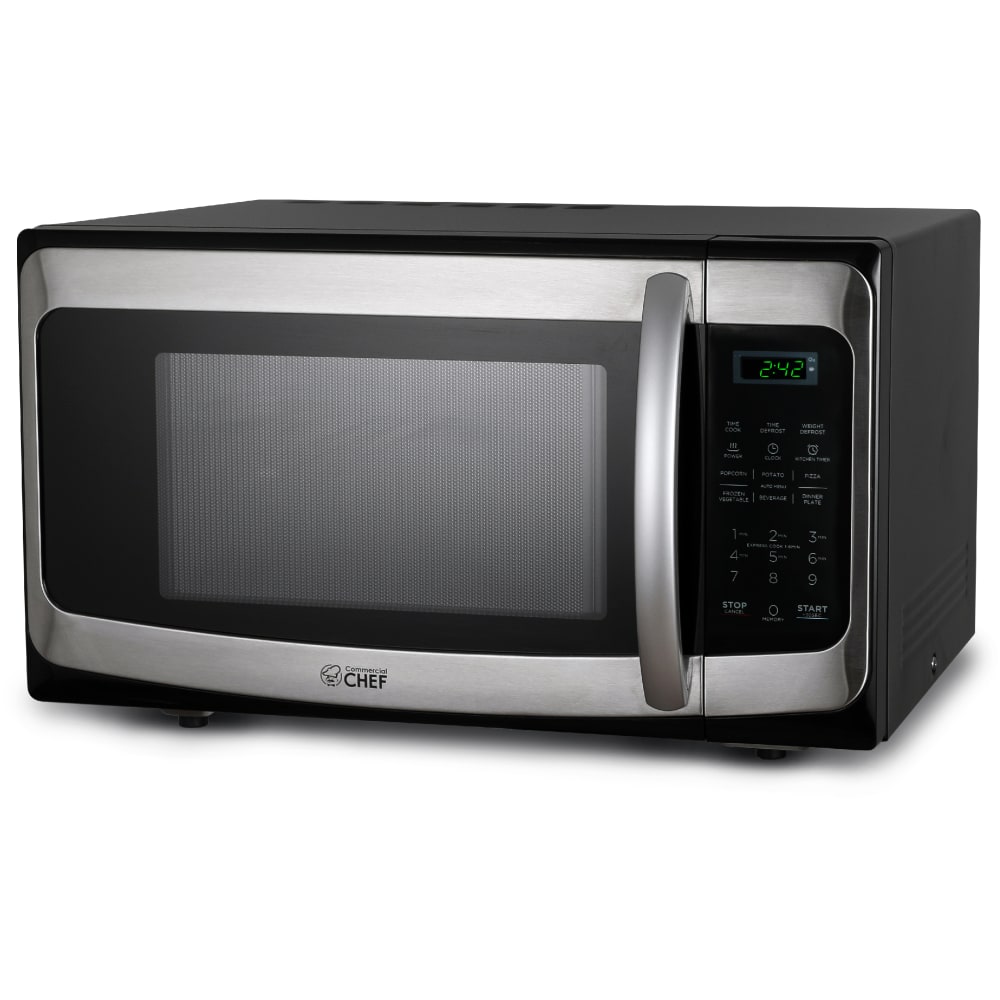 Commercial Chef 1.1 Cu. Ft. 1000W Countertop Microwave Oven, Silver/Black