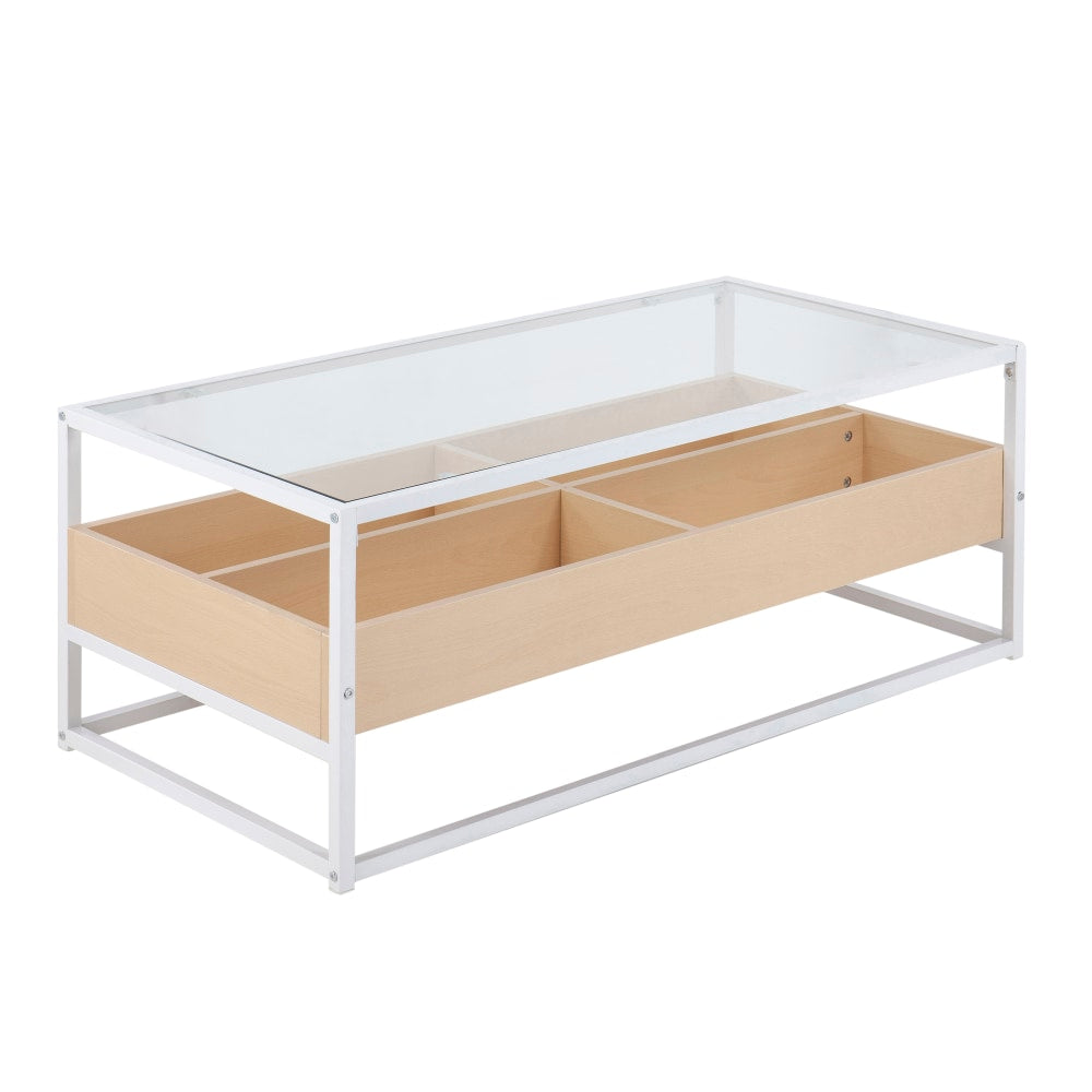 LumiSource Display Contemporary Coffee Table, 16-1/2inH x 43-1/2inW x 22inD, White/Natural