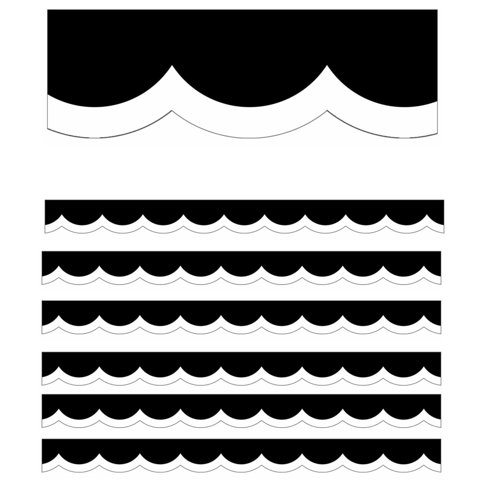 Carson Dellosa Education Scalloped Border, Schoolgirl Style Black, White & Stylish Brights White & Black Wavy Line, 39ft Per Pack, Set Of 6 Packs