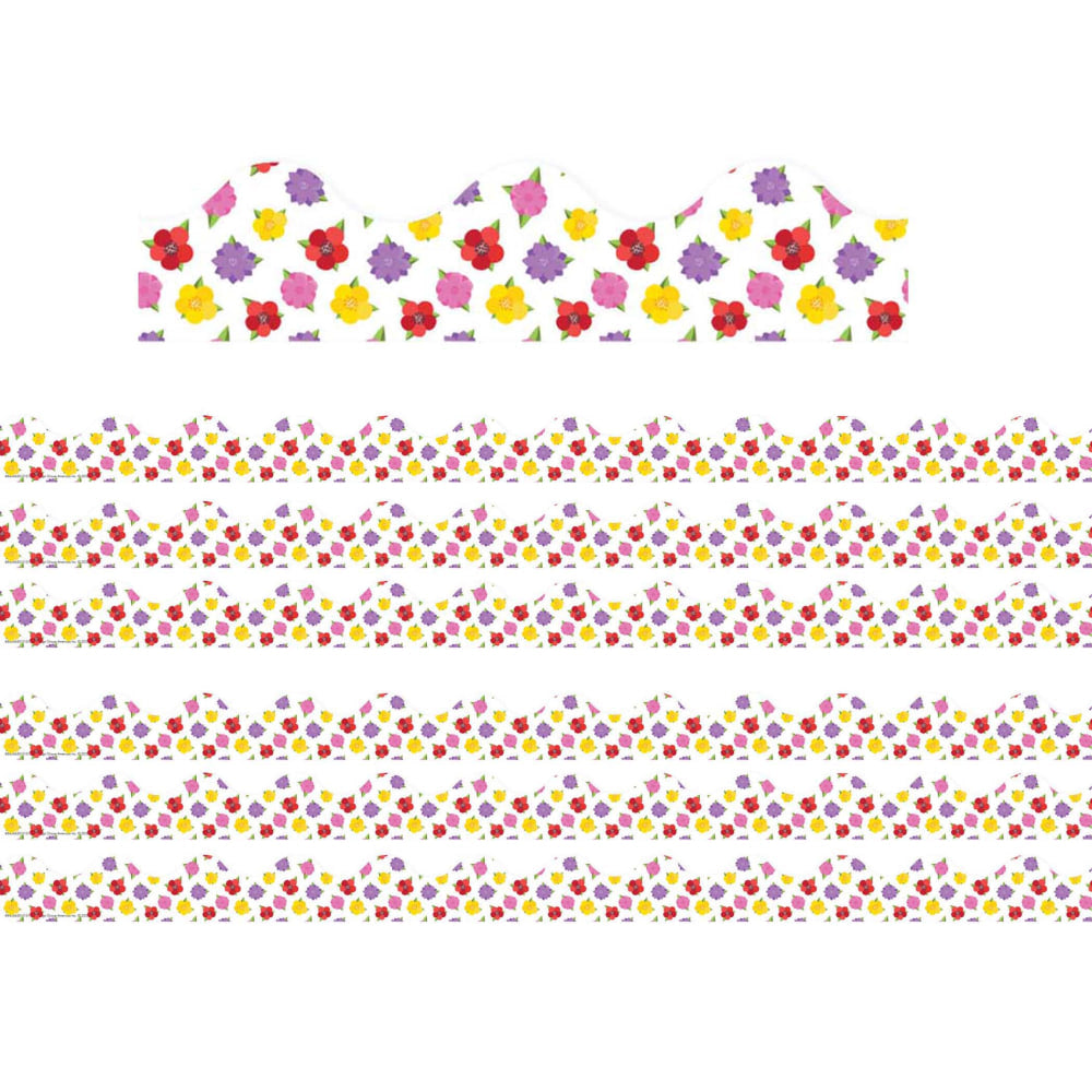 Eureka School Deco Trim, A Teachable Town Floral, 37' Per Pack, Set Of 6 Packs