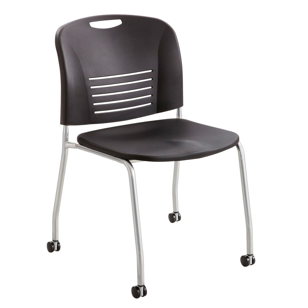 Safco Vy Plastic Seat, Plastic Back Stacking Chair, 17in Seat Width, Black Seat/Silver Frame, Quantity: 2