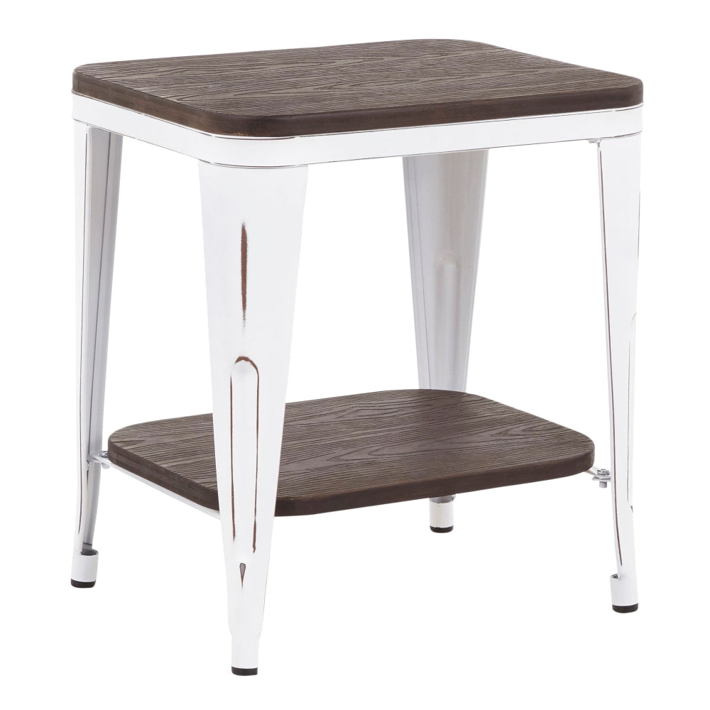 LumiSource Oregon Industrial End Table, 22inH x 19-1/2inW x 15-3/4inD, Vintage White/Espresso