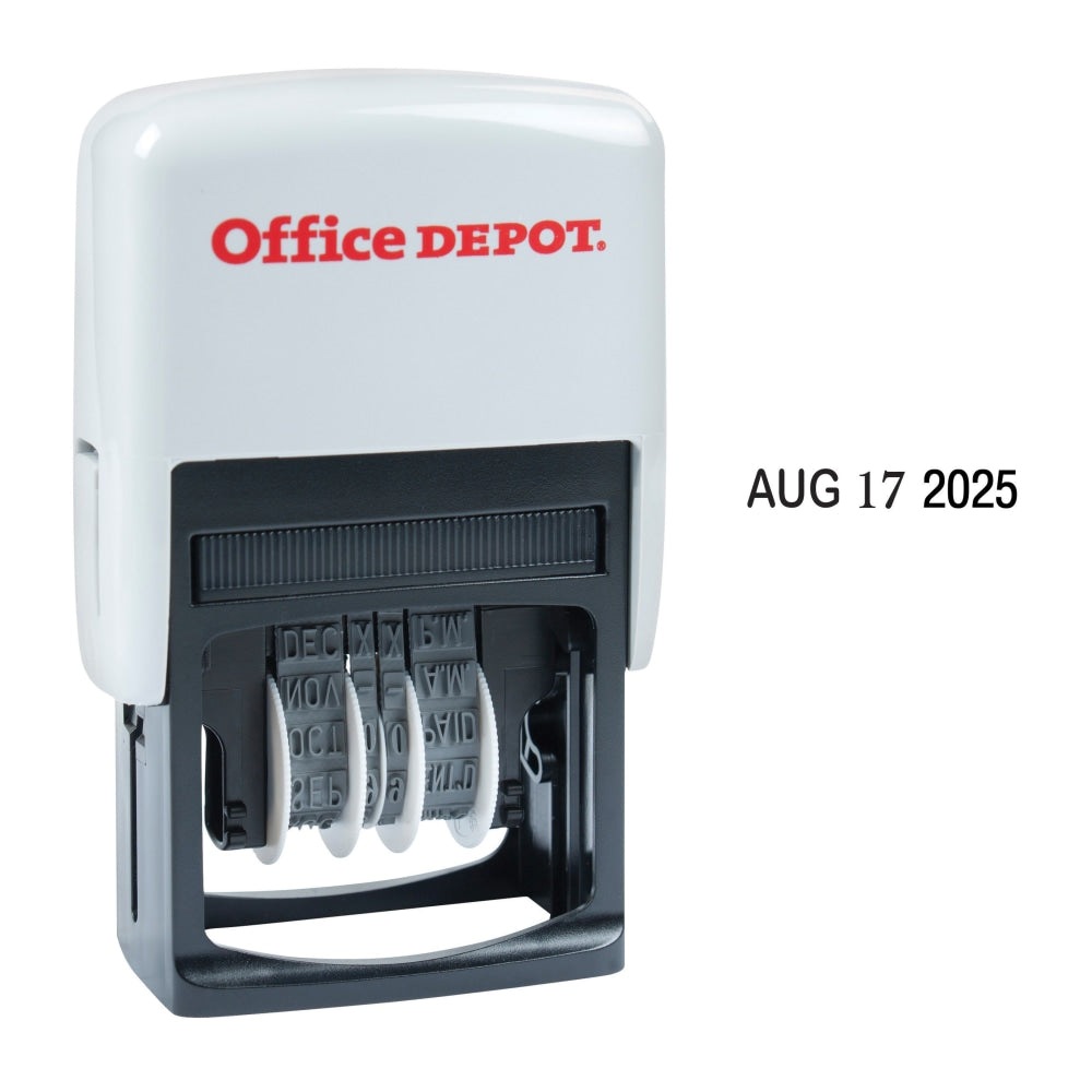 Office Depot Brand Date Line Dater Stamp Self-Inking with Extra Pad Date Line Dater  Stamp, 1in x 3/16in Impression, Black Ink