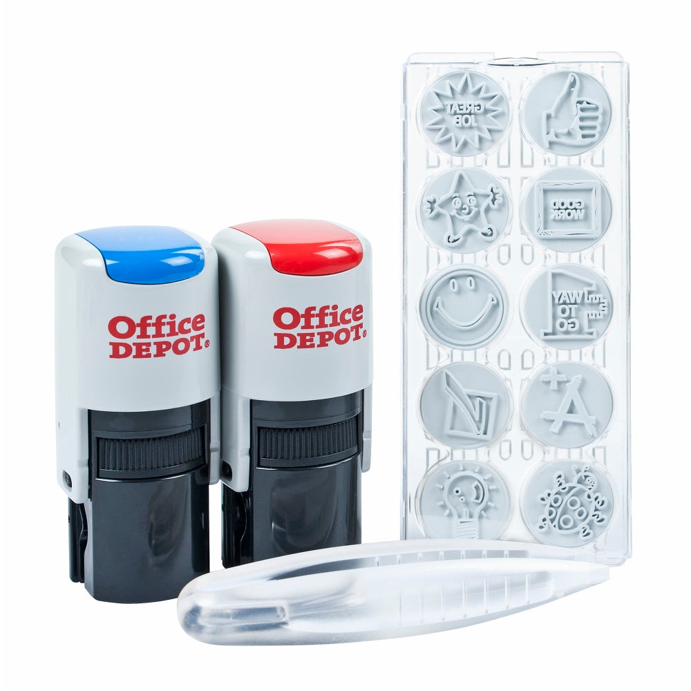 Office Depot Brand Self-Inking Kit, Teacher, Blue/Red
