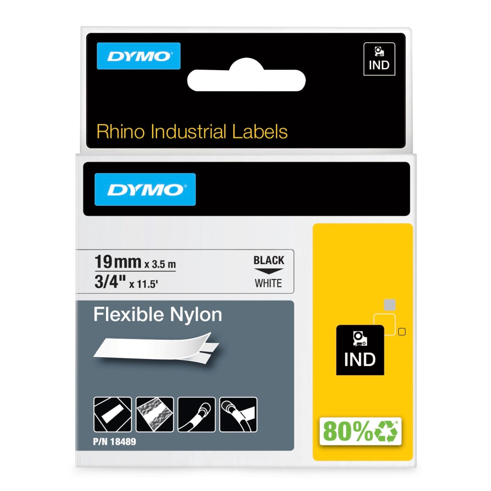DYMO Rhino 18489 Black-On-White Tape, 0.75in x 11.5ft