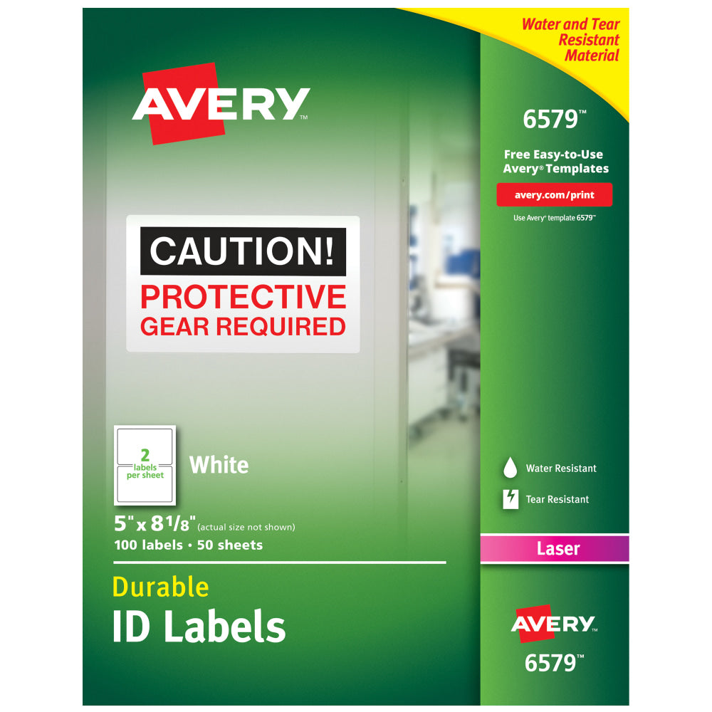 Avery Permanent Durable ID Labels With TrueBlock, 6579, Rectangle, 5in x 8-1/8in, White, Pack Of 100