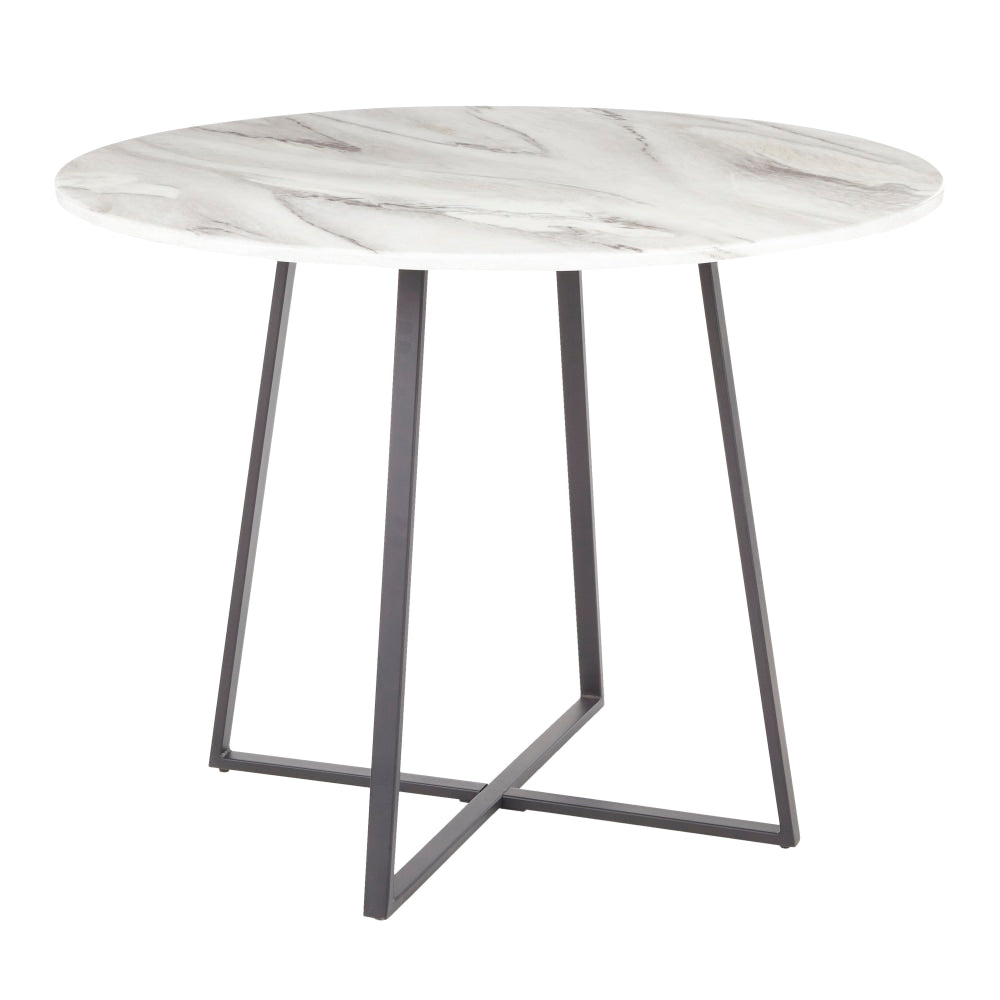 LumiSource Cosmo Marble Dining Table, 31inH x 39-1/2inW x 39-1/2inD, White/Black