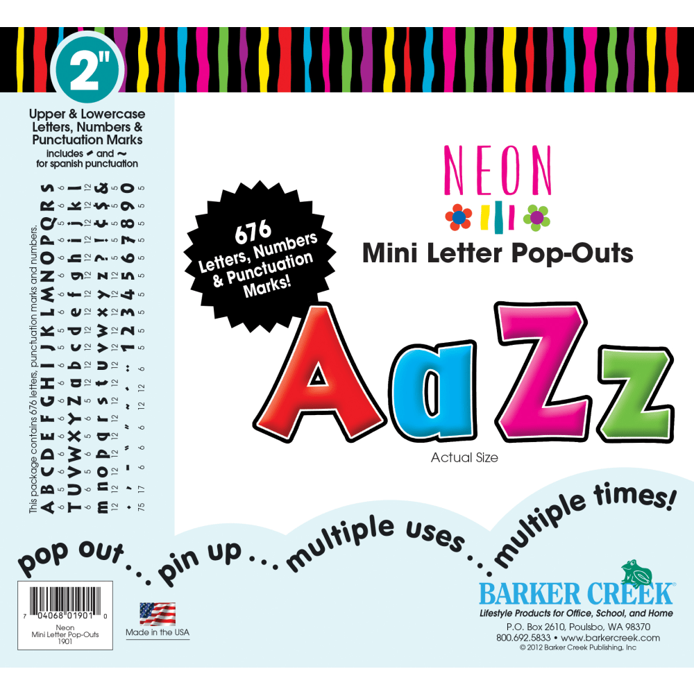 Barker Creek Letter Pop-Outs, 2in, Neon, Set Of 676