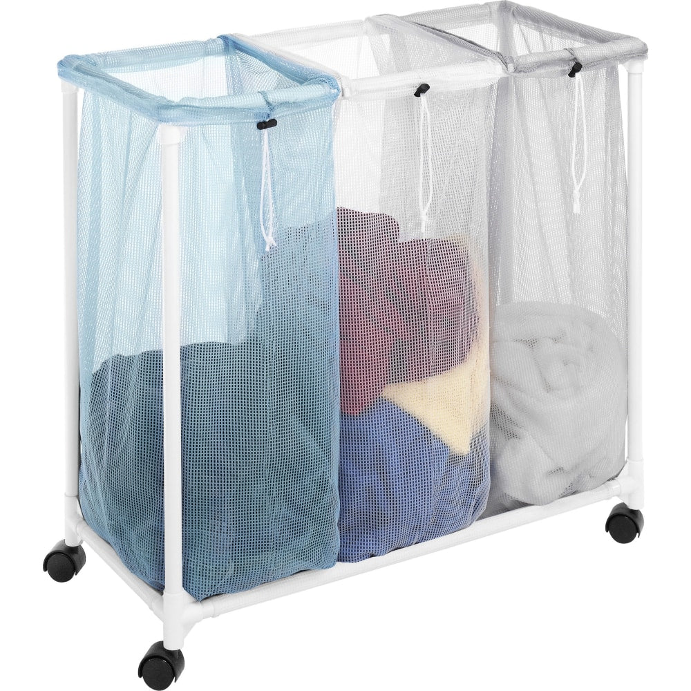 Whitmor Laundry Sorter - 30in Height x 28.4in Width x 15.4in Depth - Floor - Washable, Durable, Built-in Wheels, Heavy Duty - White - Mesh, Plastic