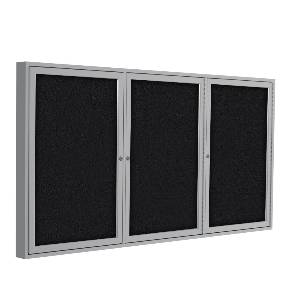 Ghent Traditional 3-Door Enclosed Fabric Bulletin Board, 48in x 72in, Black, Satin Aluminum Frame