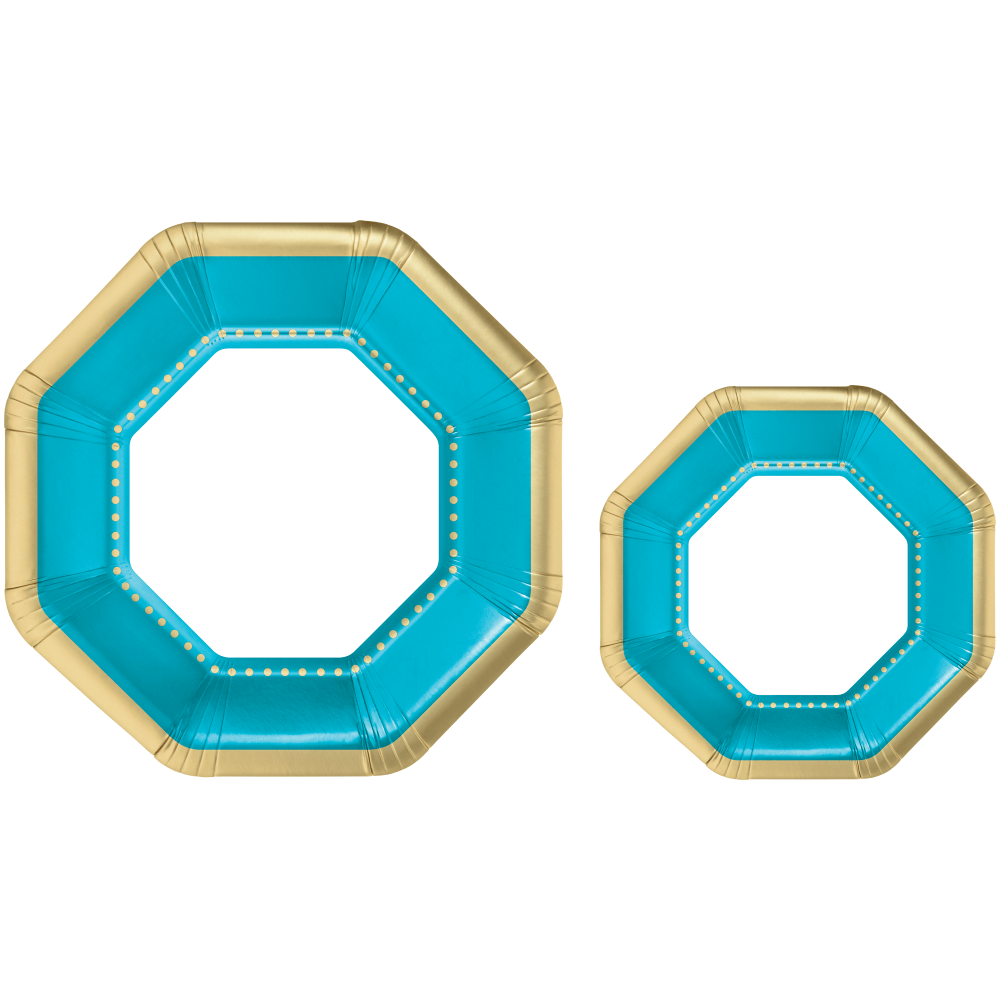 Amscan Octagonal Premium Plates, Caribbean Blue, 20 Plates Per Pack, Case Of 2 Packs