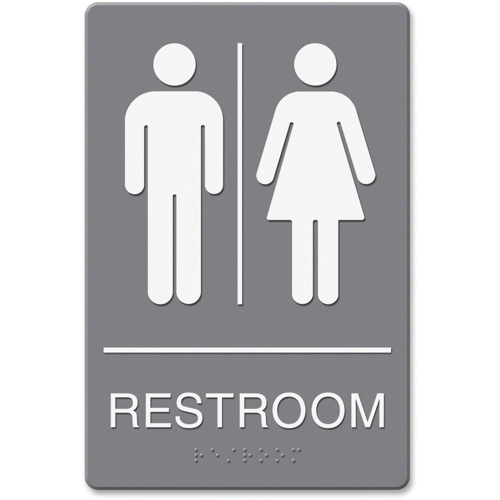 Headline Sign ADA Restroom Sign, 6in x 9in, Gray