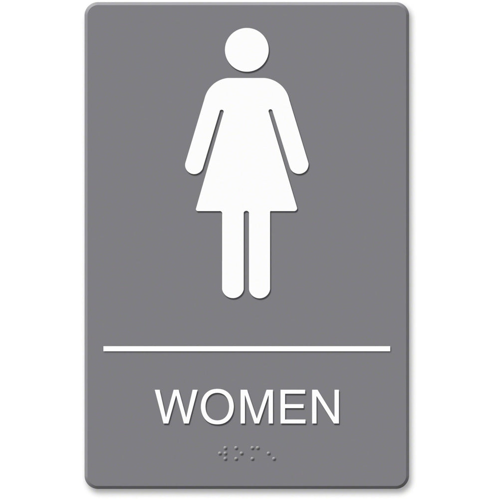 Headline Sign ADA Restroom Sign, Womens, 6in x 9in, Gray