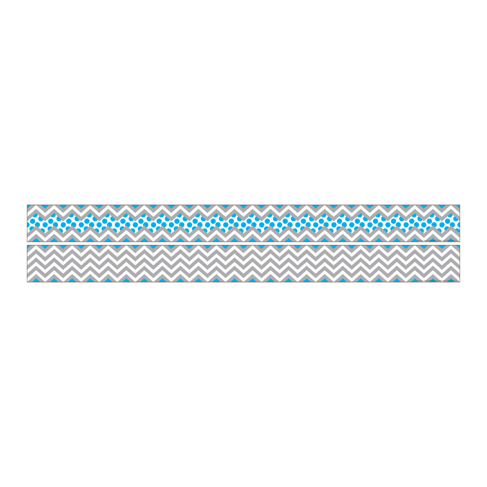 Barker Creek Double-Sided Straight-Edge Border Strips, 3in x 35in, Chevron Gray And Blue, Pack Of 12