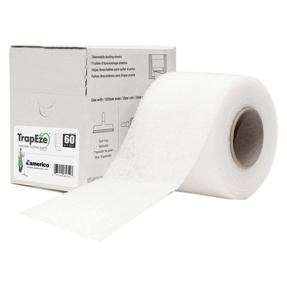 Americo TrapEze Disposable Dusting Sheets, 6in x 5in Perforated Sheets, Constructed from 70% Post Consumer Recycled PET, White, 60 Sheet per Box