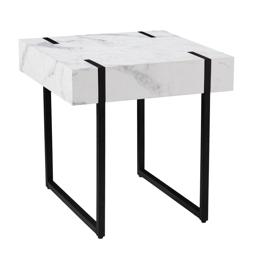 SEI Furniture Rangley Modern Faux Marble End Table, 19-3/4inH x 19-3/4inW x 19-3/4inD, Black/White