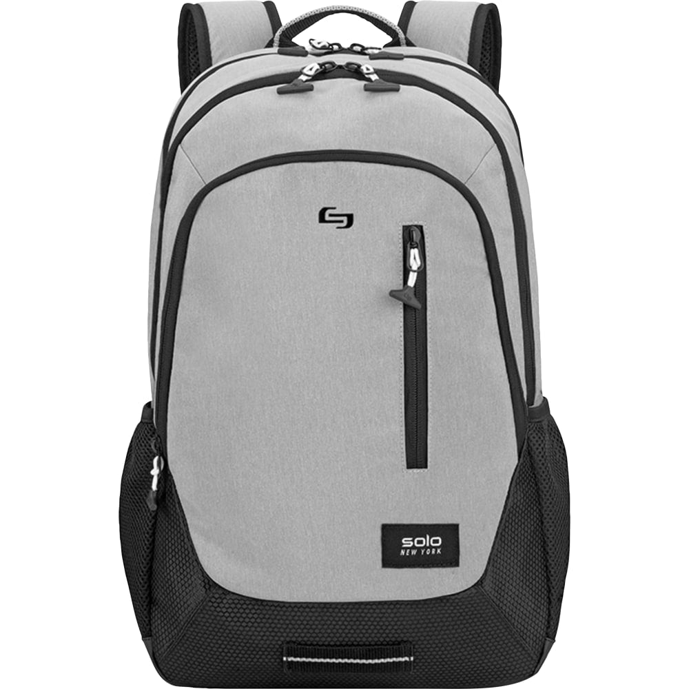 Solo New York Region Polyester Backpack With 15.6in Laptop Pocket, 19inH x 13inW x 6inD, Gray