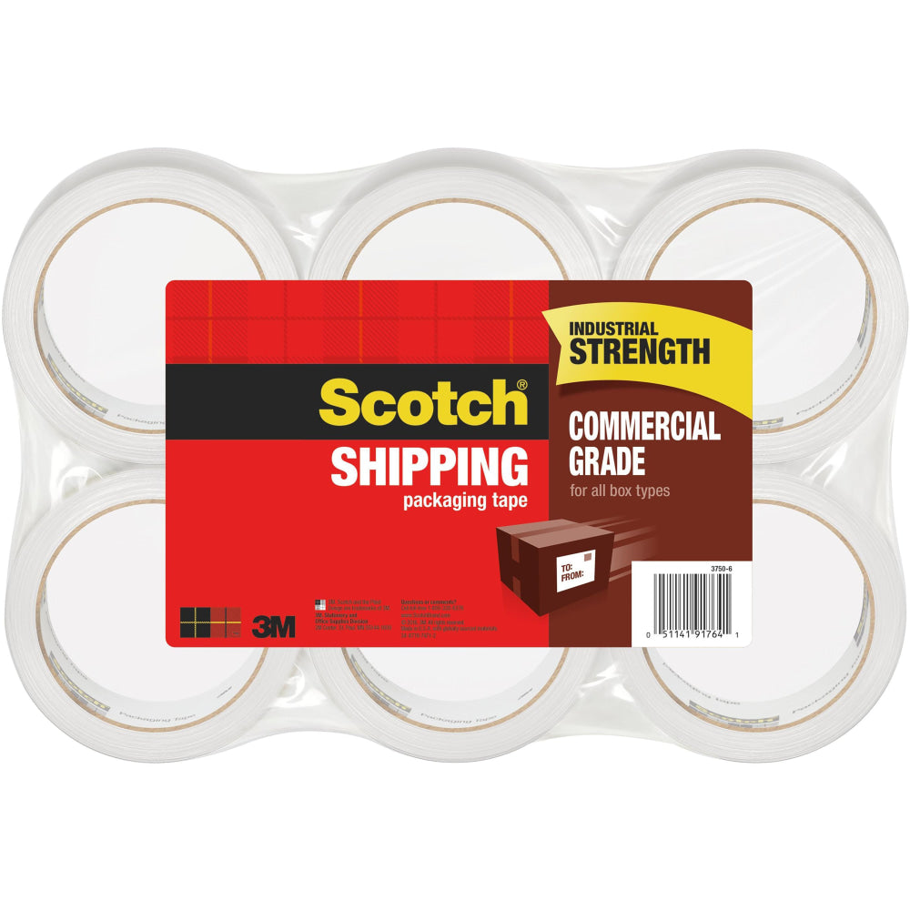 Scotch Commercial Grade Packing Tape, 1-7/8in x 54.6 Yd., Clear, Pack Of 6 Rolls