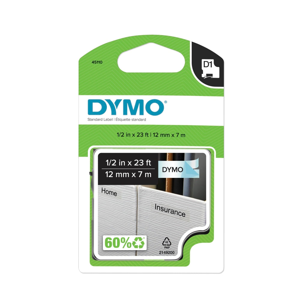 DYMO 45110 Black-On-Clear Tape, 0.5in x 23ft