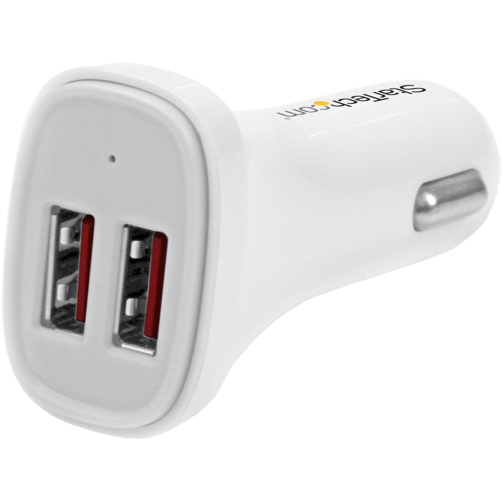 StarTech.com Dual Port USB Car Charger - White - High Power 24W/4.8A - 2 port USB Car Charger