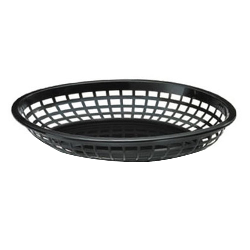 Tablecraft Oval Plastic Serving Baskets, 1-7/8inH x 8-7/8inW x 11-3/4inD, Black, Pack Of 12 Baskets