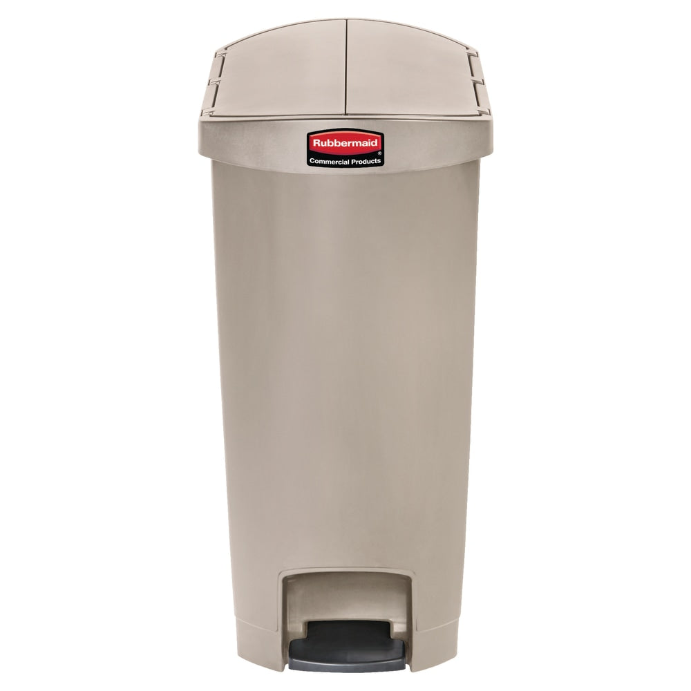 Rubbermaid Slim Jim Step-On Resin End Step Wastebasket, 13 Gallons, Beige