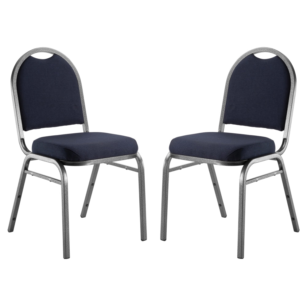 National Public Seating 9200 Series: Dome-Back Premium Fabric Upholstered Banquet Stack Chair, Midnight Blue Seat/Silvervein Frame, Set Of 2