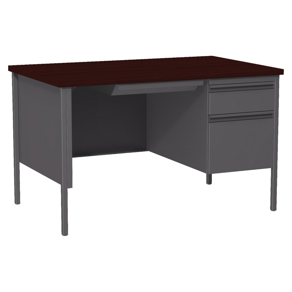 Lorell Fortress Series 48inW Steel Pedestal Writing Desk, Right-Handed, Charcoal/Mahogany