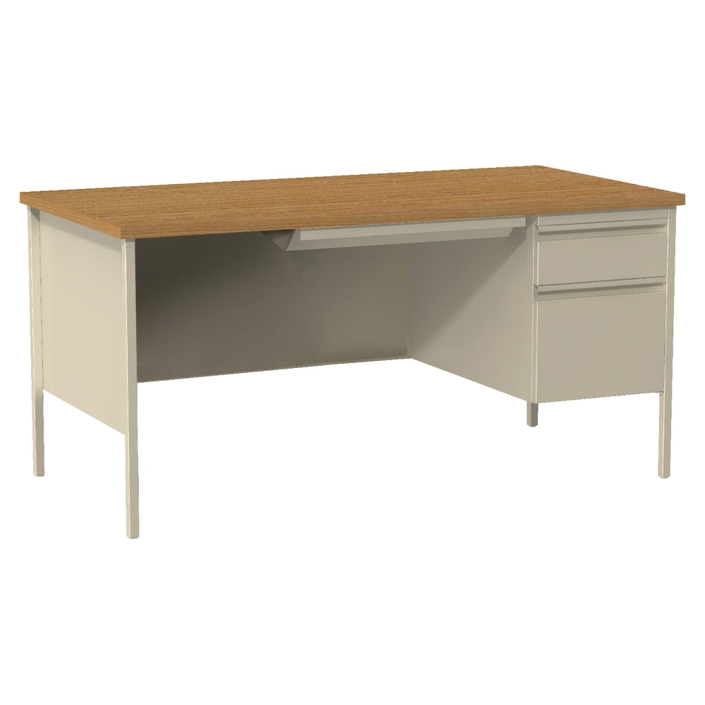 Lorell Fortress 66inW Steel Pedestal Computer Desk, Right-Hand, Oak/Putty
