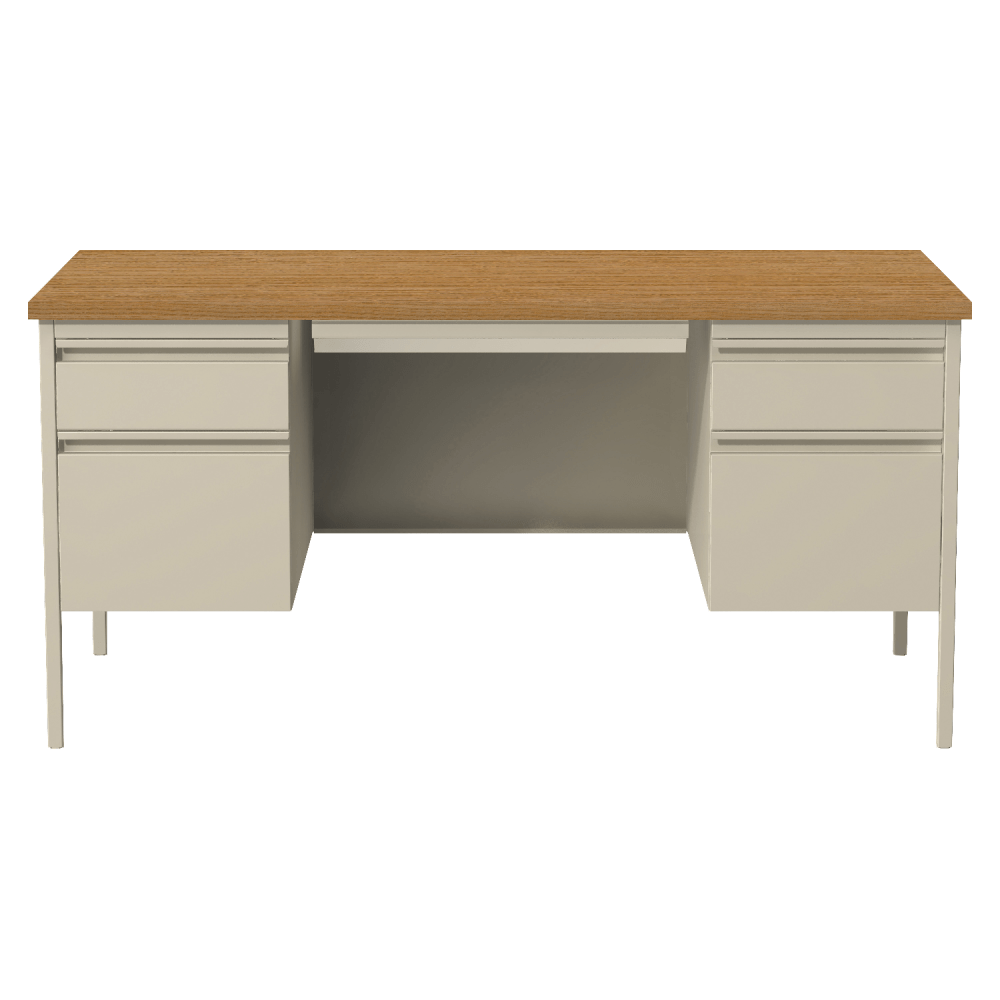 Lorell Fortress Series 60inW Steel Double Pedestal Writing Desk, Putty/Oak