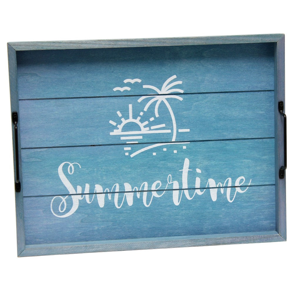 Elegant Designs Decorative Serving Tray, 2-1/4inH x 12inW x 15-1/2inD, Blue Wash Summertime