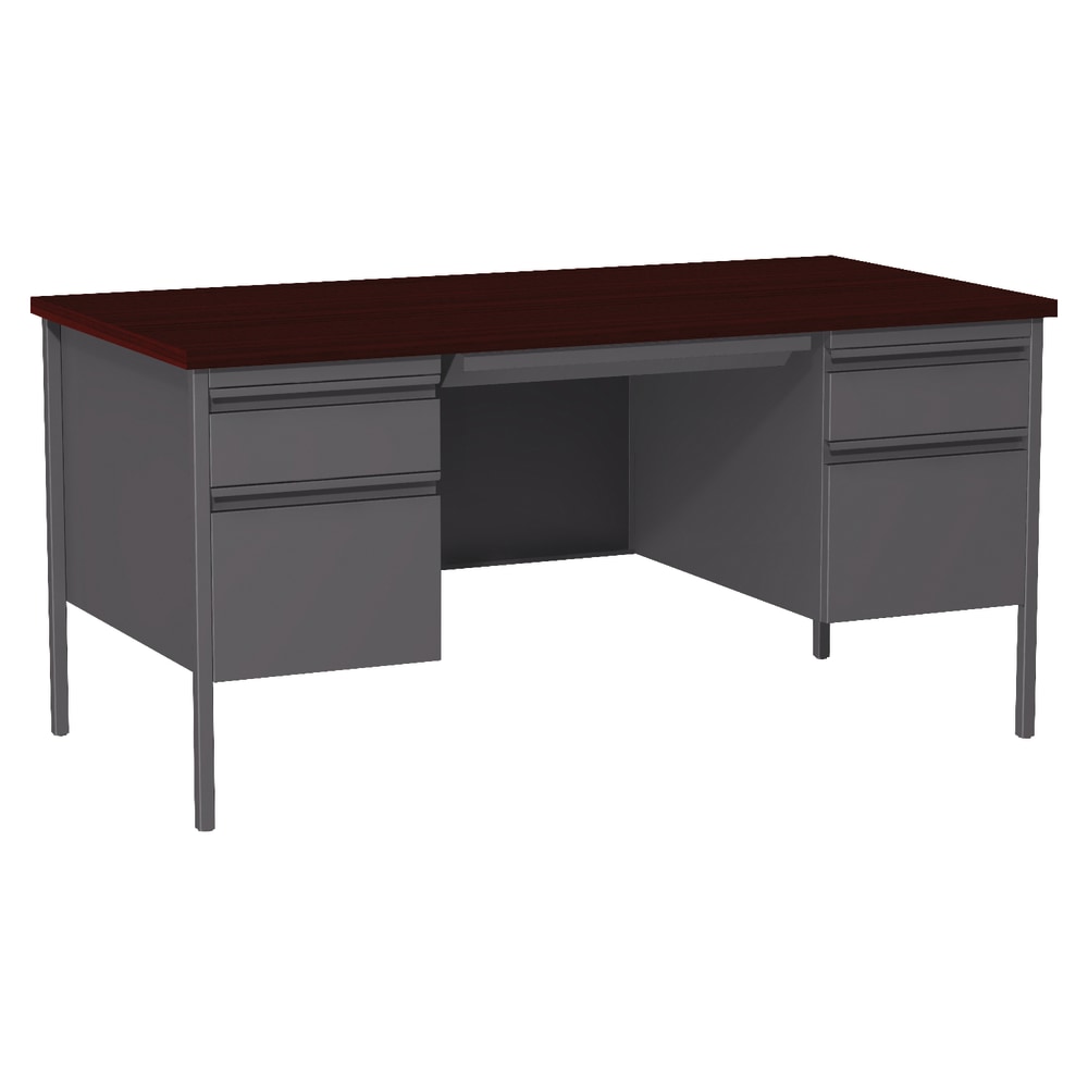 Lorell Fortress Series 60inW Steel Double-Pedestal Writing Desk, Charcoal/Mahogany