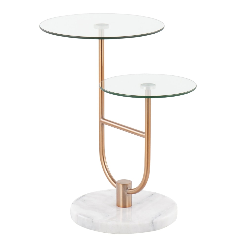 LumiSource Trombone Side Table, 24-1/2inH x 23-1/4inW x 16inD, White/Gold/Clear