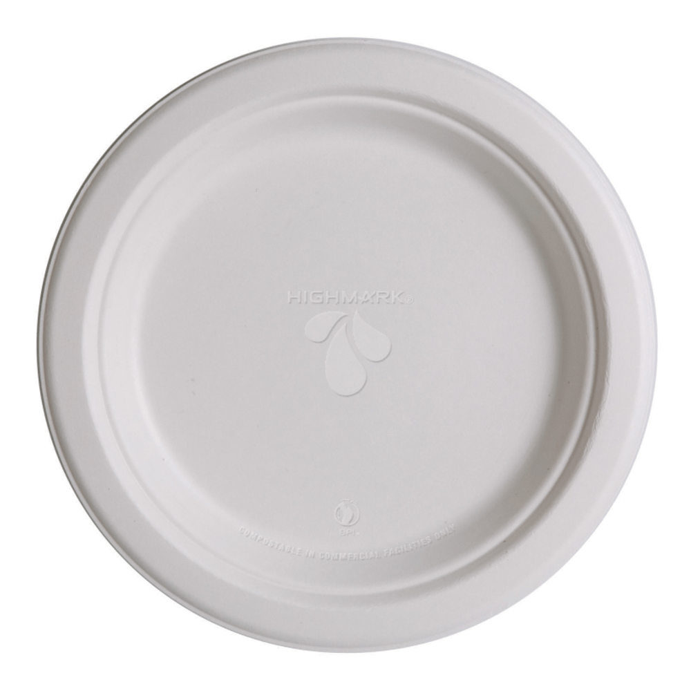 Highmark ECO Compostable Sugarcane Paper Plates, 9in, White, Pack Of 50