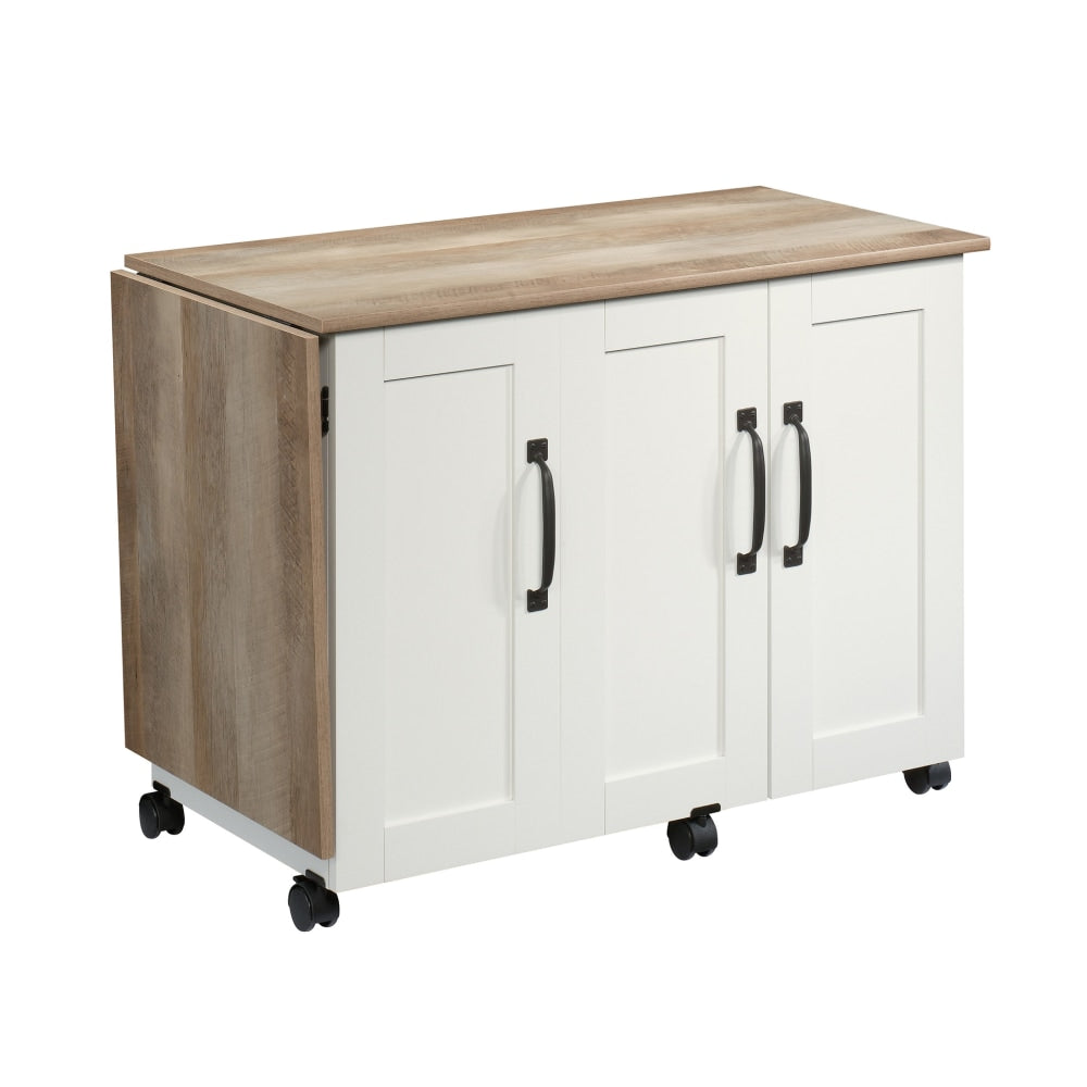 Sauder Select Sewing And Craft Table, 29inH x 40inW, Soft White/Lintel Oak