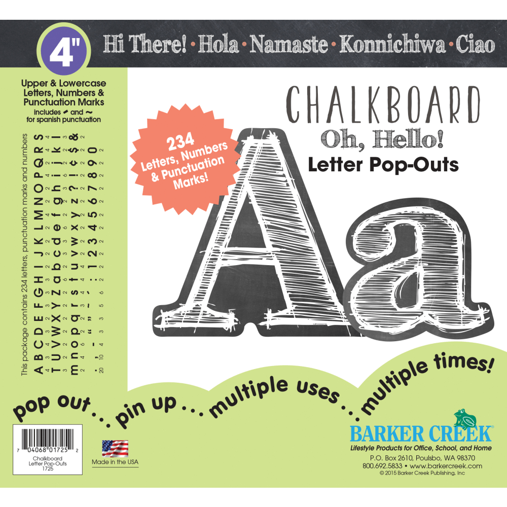 Barker Creek Letter Pop-Outs, 4in, Chalkboard, Set Of 234