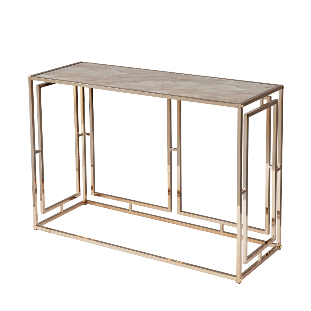 SEI Simondley Faux Marble Console Table, 27-1/2inH x 43-3/4inW x 16inD, Champagne/Gold