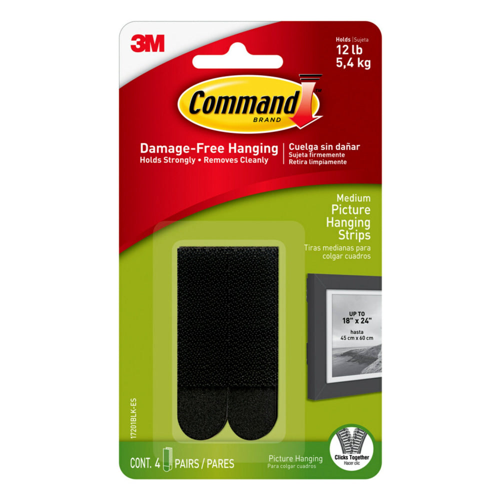 Command Medium Picture Hanging Strips, 4-Pairs (8-Command Strips), Damage-Free, Black