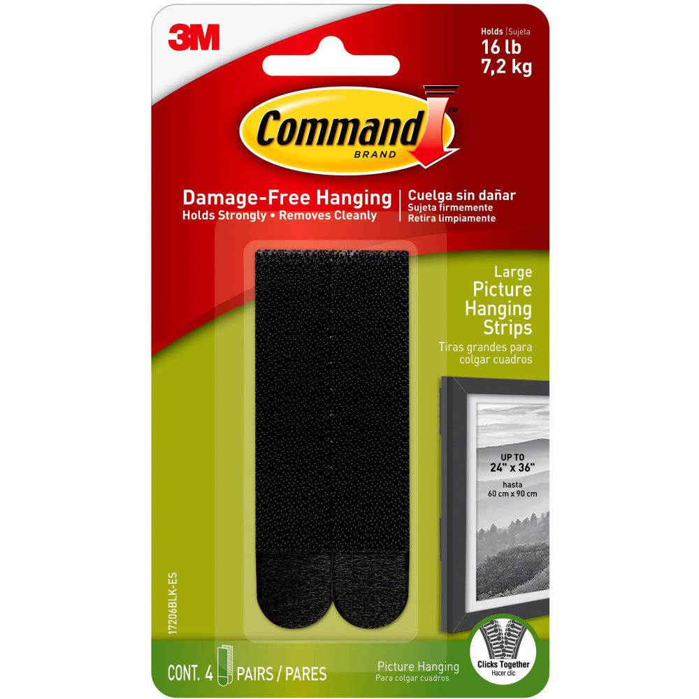 Command Large Picture Hanging Strips, 4 Pairs (8 Command Strips), Damage Free Hanging of Dorm Decor, Black